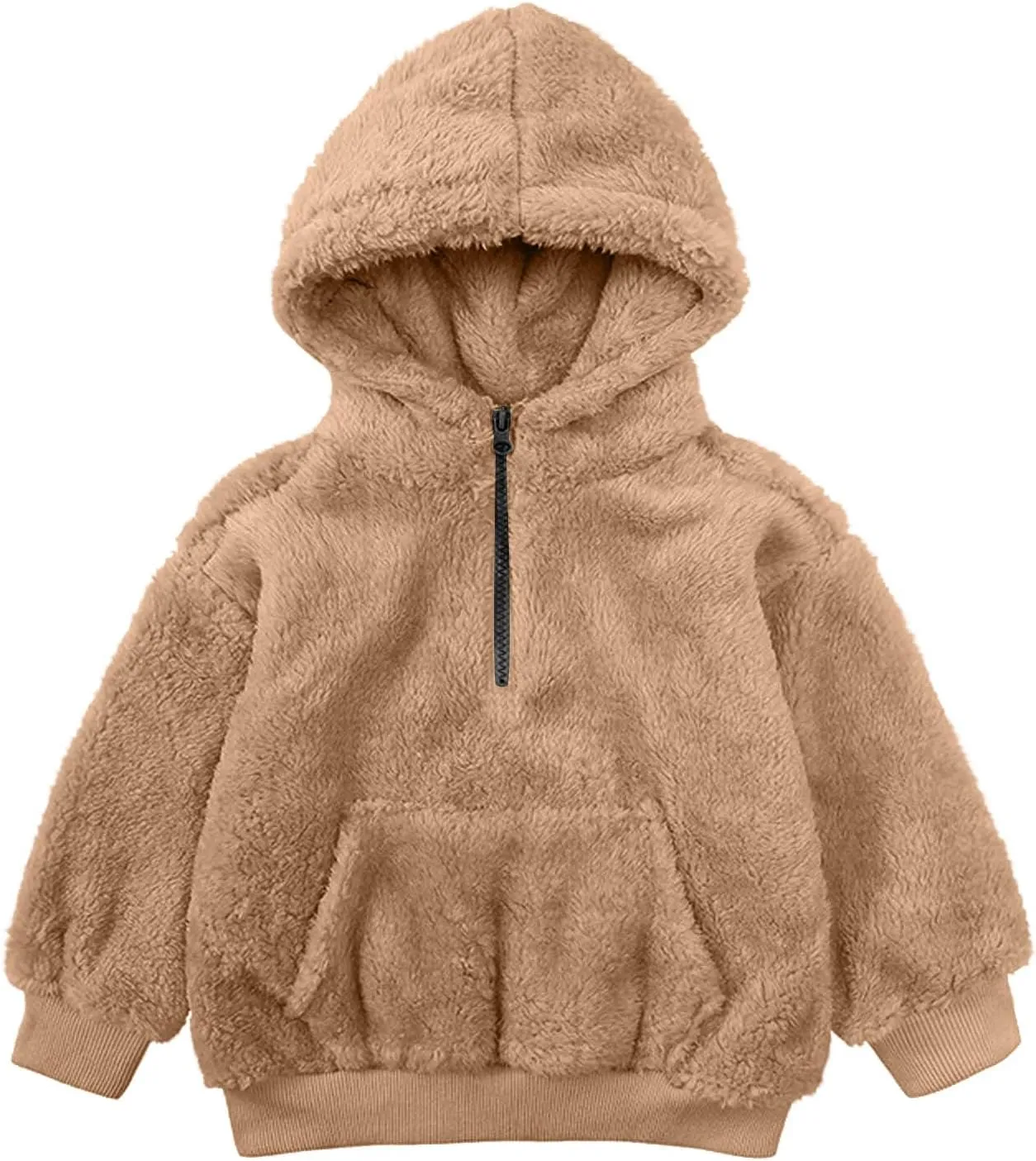 Kids Girls Fleece Hoodies Quarter Zip Pullover Sweatshirt Fuzzy Sherpa Hoodie Toddler Boys Warm Clothes Fluffy Sweater