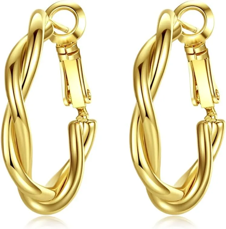 Kokoma Minimalist Twisted Hoop Earrings for Women Fashion Huggie Hoops Stud Statement Earrings Lightweight Hypoallergenic Ear Jewelry