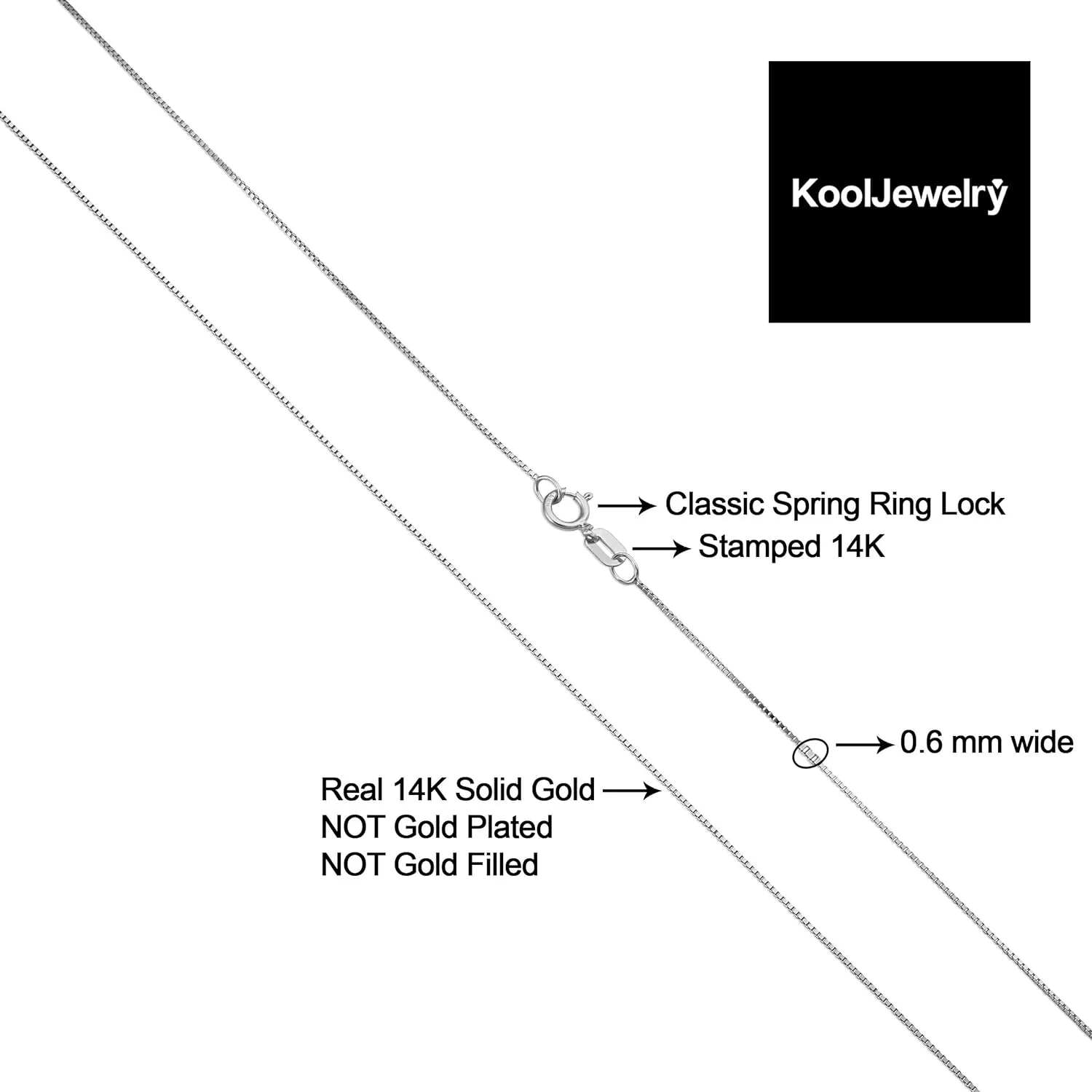 Kooljewelry 14k White Gold Box Chain Pendant Necklace for Women (0.6mm, 0.7mm, 0.8mm or 1mm/ lengths from 13 to 30 inches)