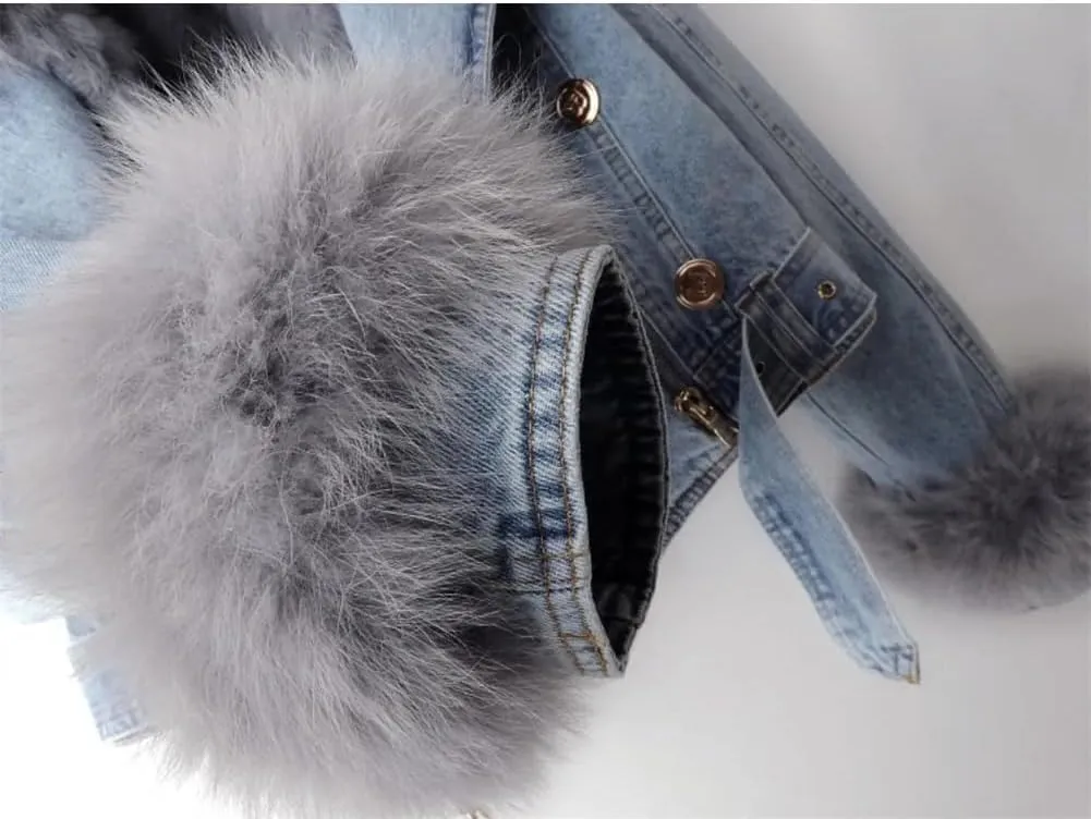 Kubbon Women Denim Jacket Sherpa Fleece Lined Short Denim Jacket Faux Fur Crop Parka Shacket Thicken Shaggy Winter Outwear