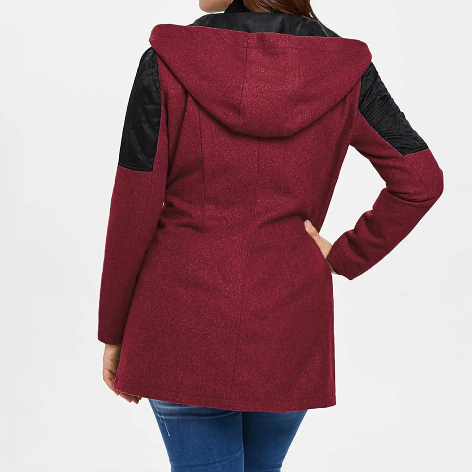 Kubbon Women Wool Blend Jacket Oversized Zip Up Long Sleeve Pea Coat Elegant Lapel Open Front Trench Coat with Pockets