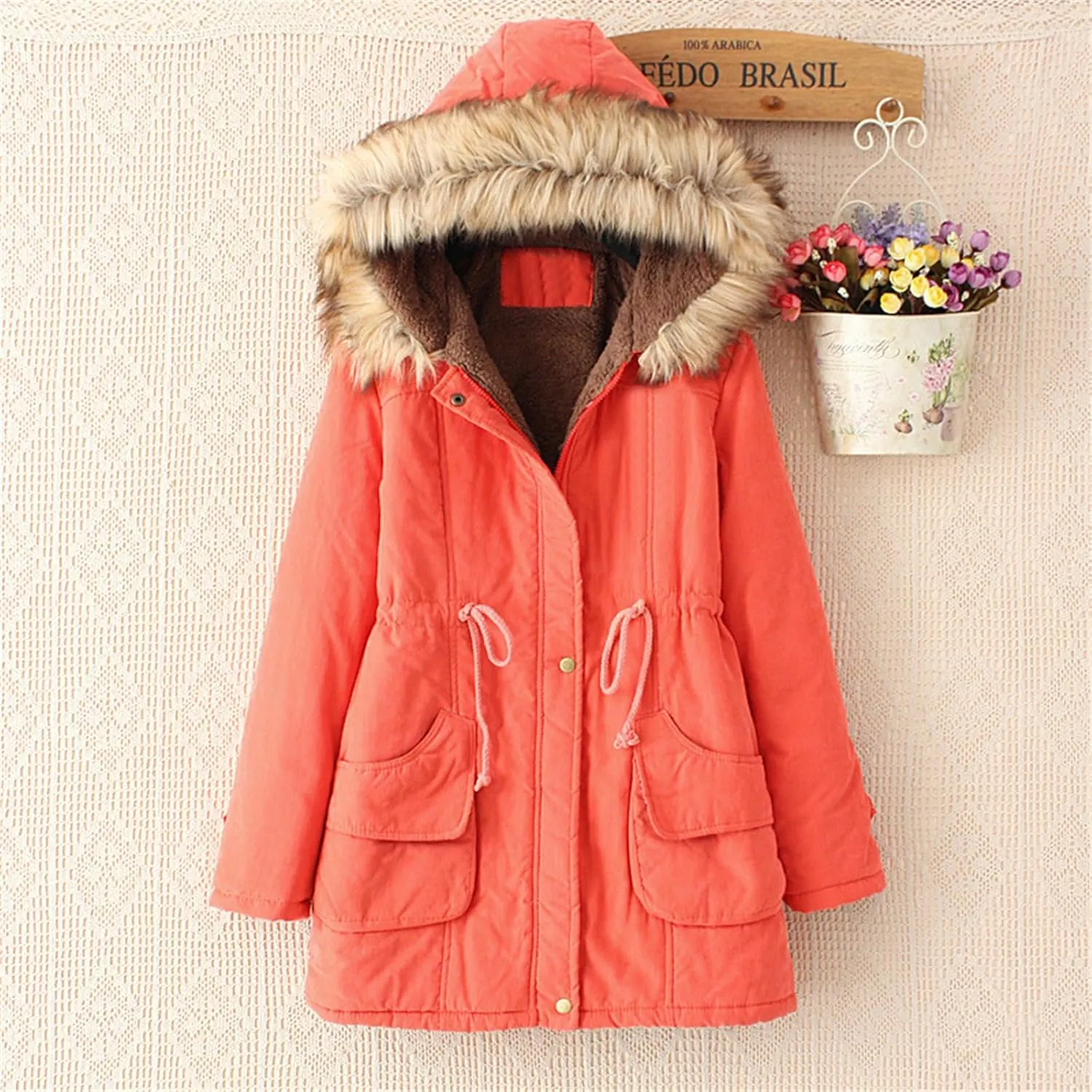 Kubbon Women's Winter Down Coat Fleece Lined Mid Length Parka Coats Long Sleeve Warm Puffer Jacket with Faux Fur Hood