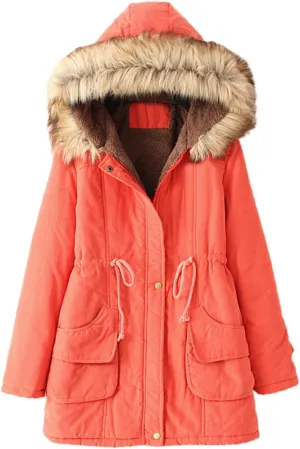 Kubbon Women's Winter Down Coat Fleece Lined Mid Length Parka Coats Long Sleeve Warm Puffer Jacket with Faux Fur Hood