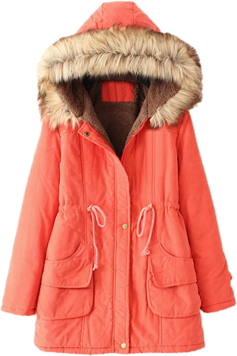Kubbon Women's Winter Down Coat Fleece Lined Mid Length Parka Coats Long Sleeve Warm Puffer Jacket with Faux Fur Hood