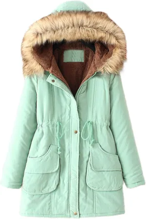 Kubbon Women's Winter Down Coat Fleece Lined Mid Length Parka Coats Long Sleeve Warm Puffer Jacket with Faux Fur Hood