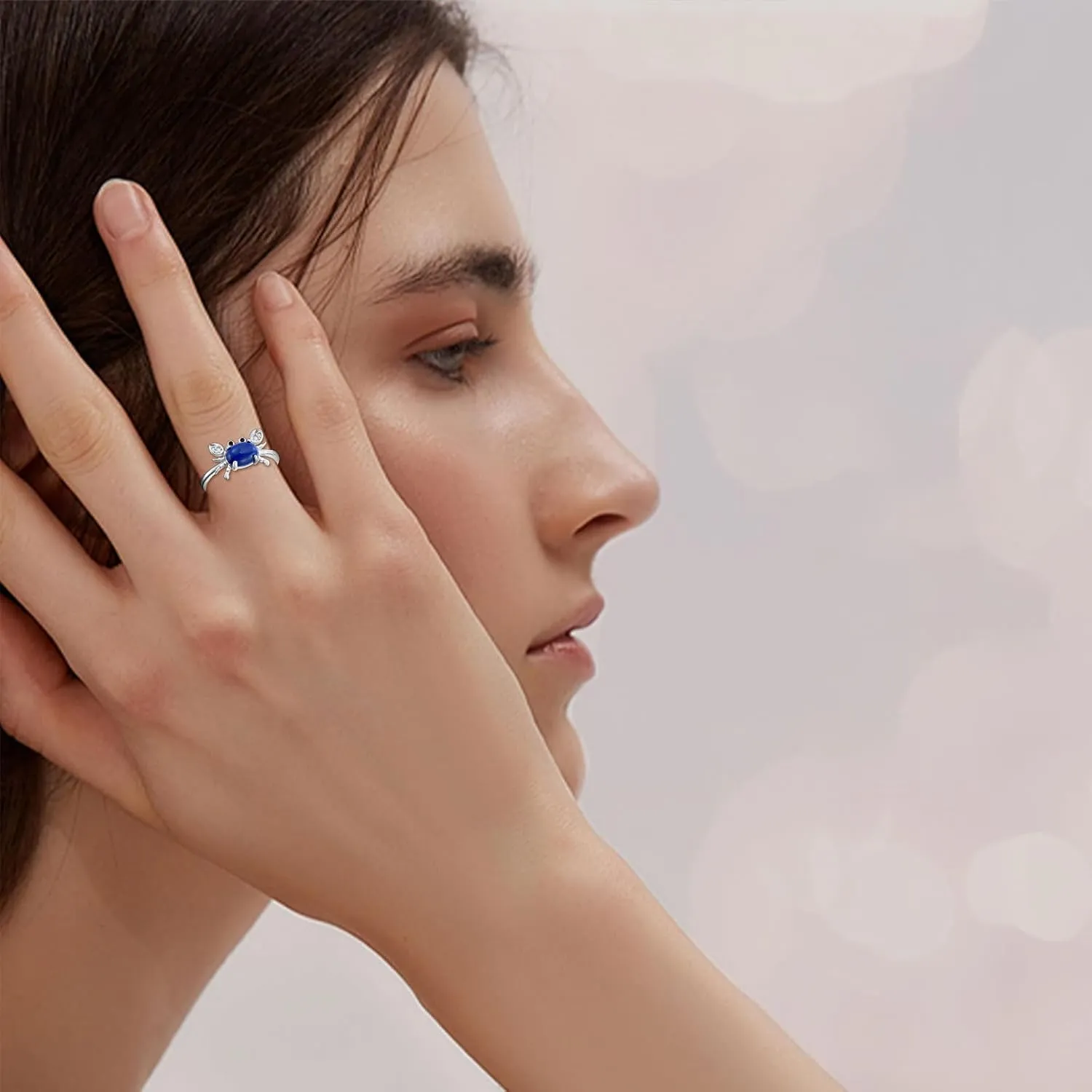 KZX Lapis Lazuli Crab Ring 925 Sterling Silver Crab Ring Cute Crab Jewelry Gift for Women (Ring Size 6-10)