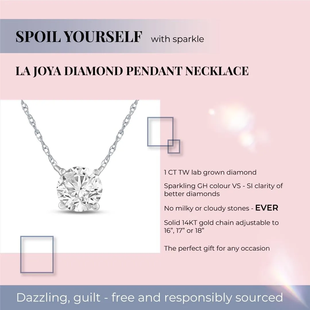 La Joya 1 Carat Diamond Necklaces for Women | GH VS/SI Lab Grown Solitaire Diamond Necklace Pendants | Solid Gold Chain Included | Variety of Shapes to Choose From