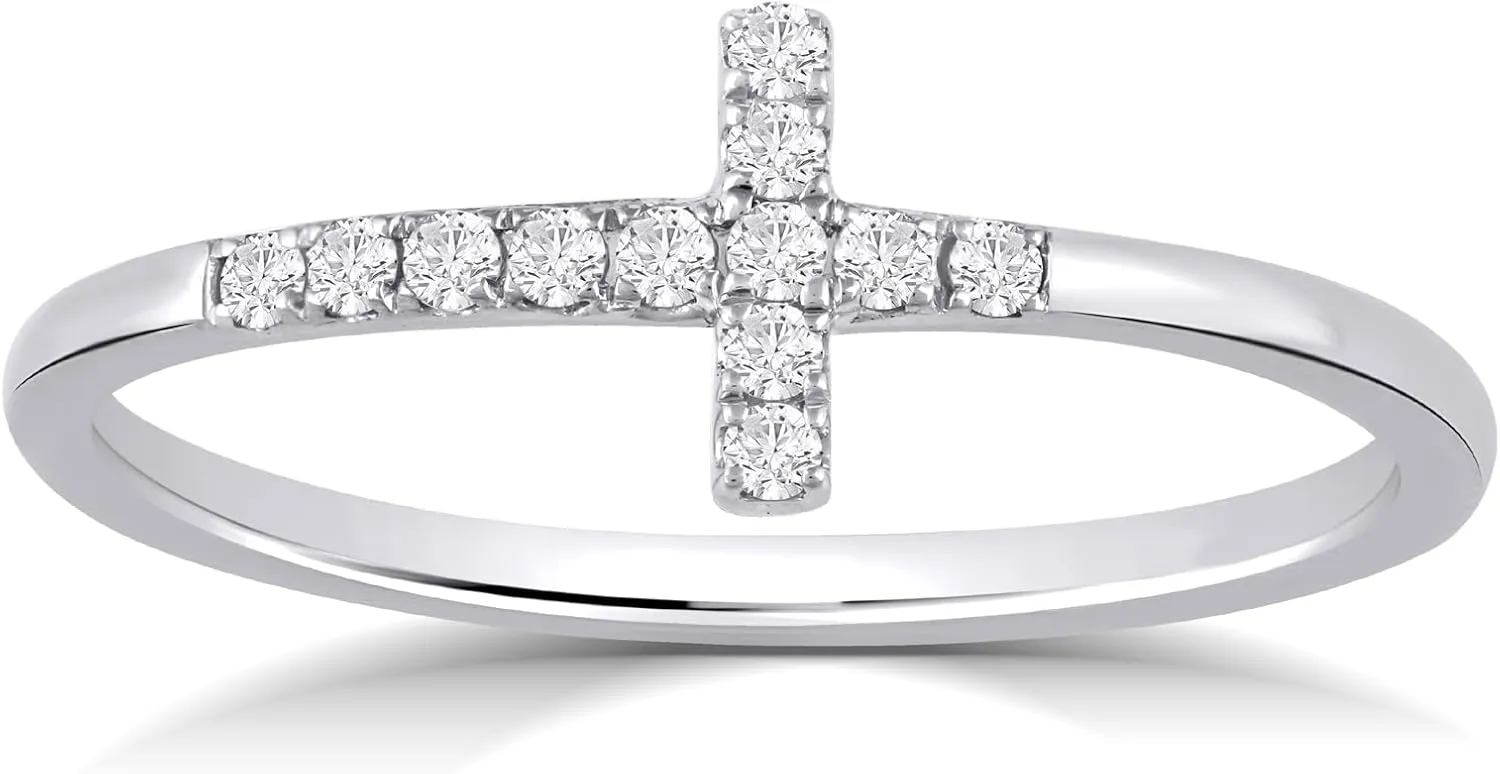 La Joya 10k Yellow Gold Diamond Band Ring for Women | 0.02ct Lab Grown Diamond, Cross, VS/SI, GH, 0.1ct, Round