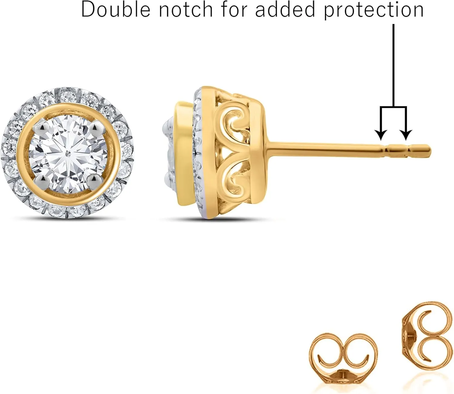 La Joya 1/2-1 CT TW Lab Grown Halo Diamond Earrings For Women and Men in 10KT Solid Gold | Scintillating Lab Created Diamond Stud Earrings for Women