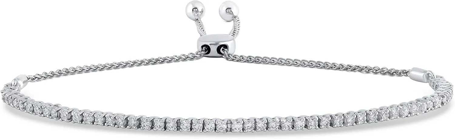 Lab Grown Diamond Bracelets for Women | 1/4-1 Carat White Gold Plated Sterling Silver Adjustable Bolo Diamond Bracelet