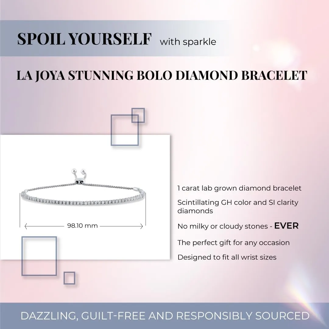 Lab Grown Diamond Bracelets for Women | 1/4-1 Carat White Gold Plated Sterling Silver Adjustable Bolo Diamond Bracelet