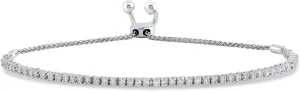 Lab Grown Diamond Bracelets for Women | 1/4-1 Carat White Gold Plated Sterling Silver Adjustable Bolo Diamond Bracelet