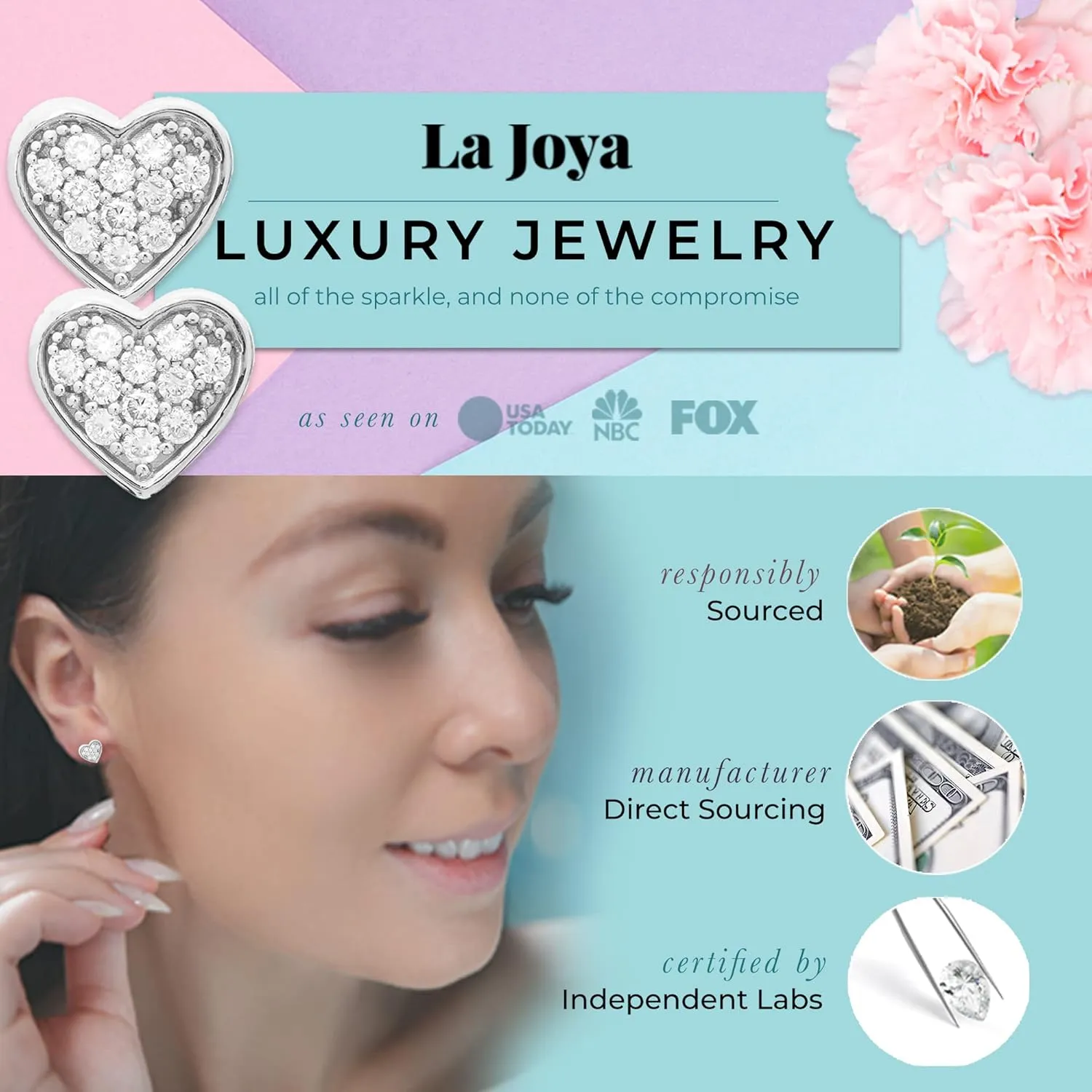Lab Grown Diamond Earrings for Women | 1/10-1/2 CT TW Sterling Silver Diamond Earrings | Dazzling Diamond Jewelry Designs to Choose From
