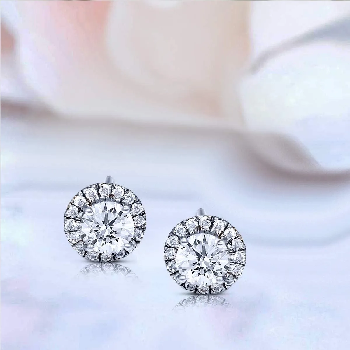 Lab Grown Diamond Halo Earrings | Round Shape 1 Carat - 1.5 Carat 14K Or 10K White Gold | Prong Setting Friendly Diamonds