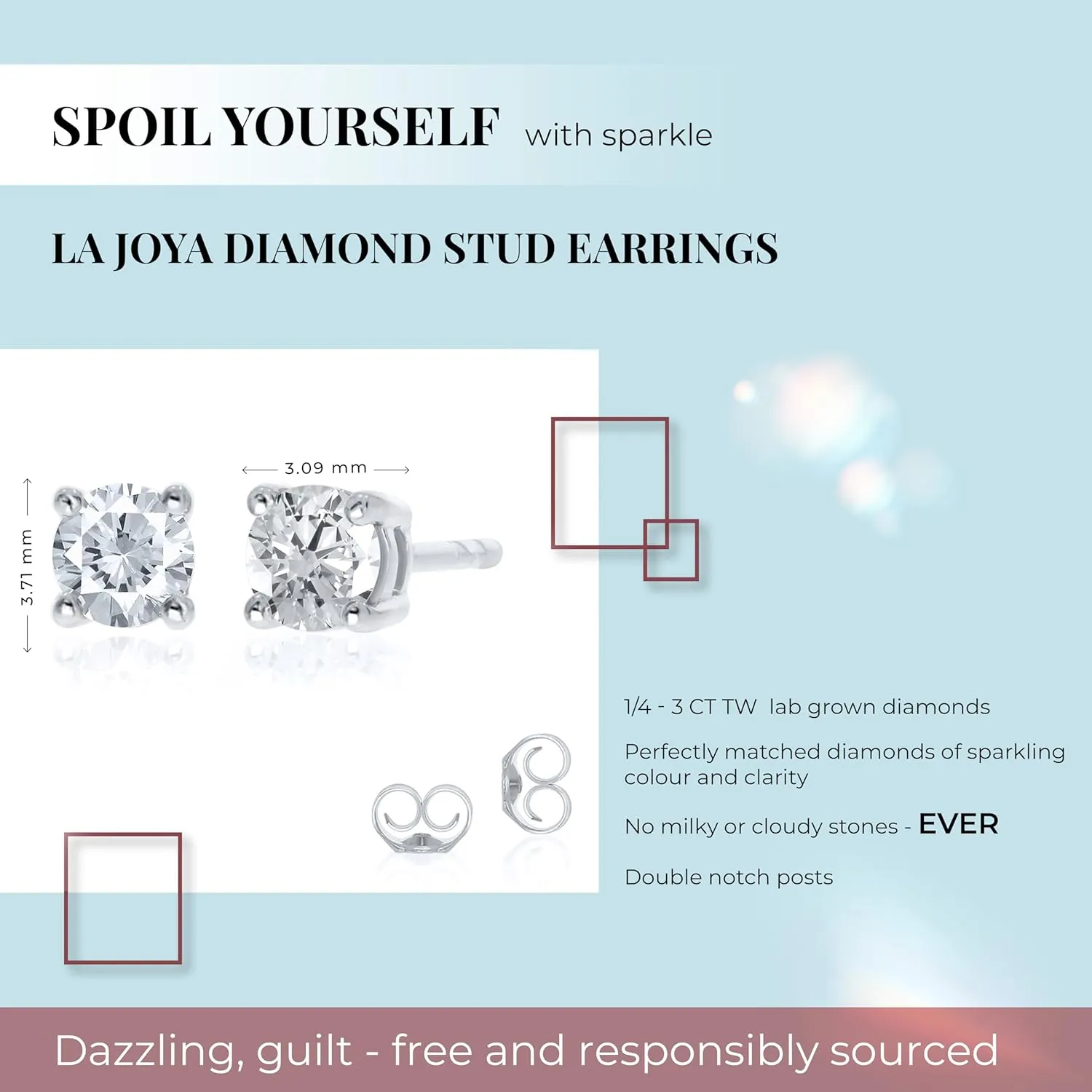 Lab Grown Diamond Stud Earrings for Men and Women | 14K Real Gold Diamond Earrings | 1/6-3 CT TW Certified GH VS/SI Color and Clarity Diamonds