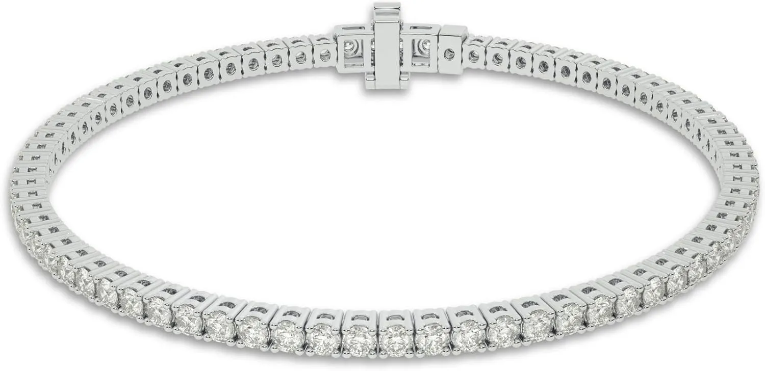 Lab Grown Diamond Tennis Bracelet | 7 Inches Real 10K White Gold 2 & 3 Carat Womens Bracelet | Ideal Gift for Women