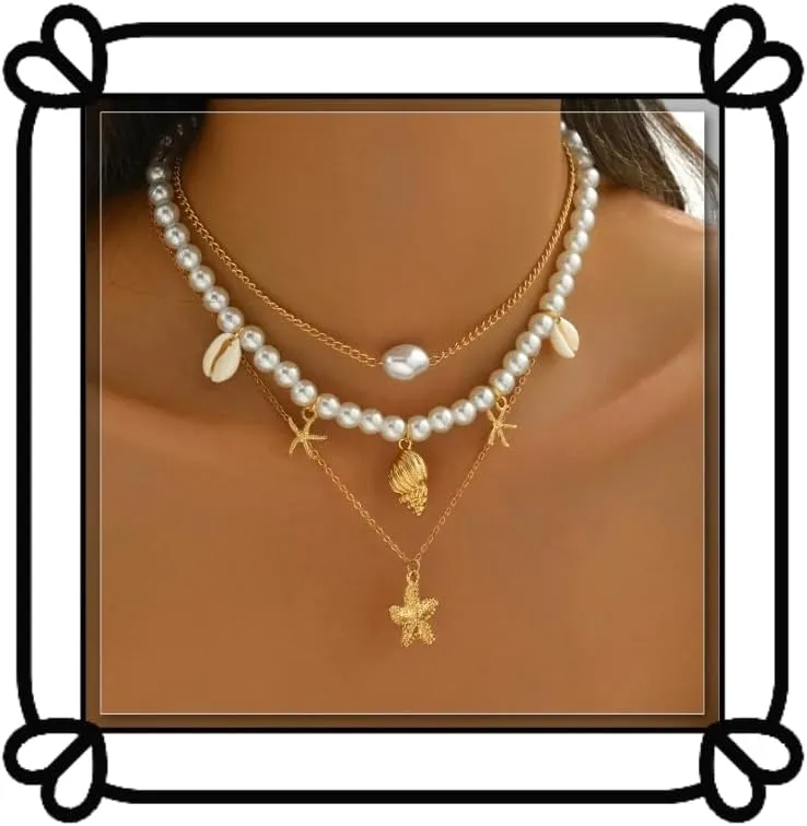 Ladies' Pearl Neck Necklace - Double Chain Imitation Pearl - Summer Layered Necklace Pendant - Fashion Jewelry Chain Gift