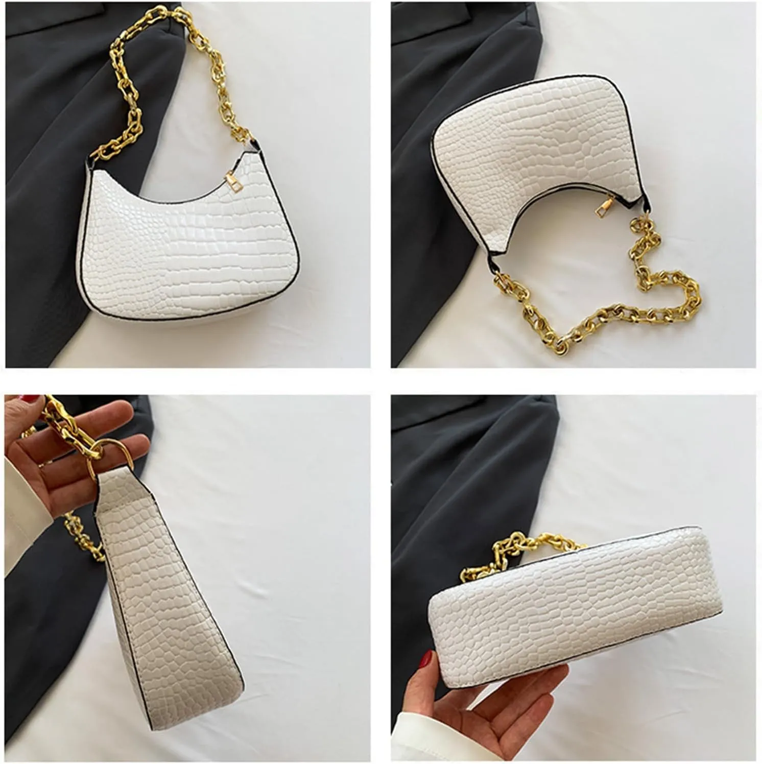 Ladies Small Shoulder Bag with Chain Strap Evening Bag Clutch Purse Handbag for Women Underarm Bag for Work Travel (White)