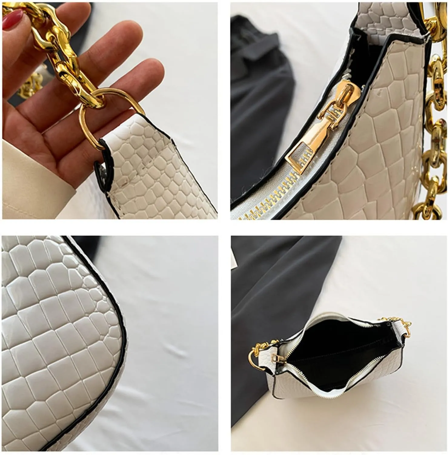 Ladies Small Shoulder Bag with Chain Strap Evening Bag Clutch Purse Handbag for Women Underarm Bag for Work Travel (White)