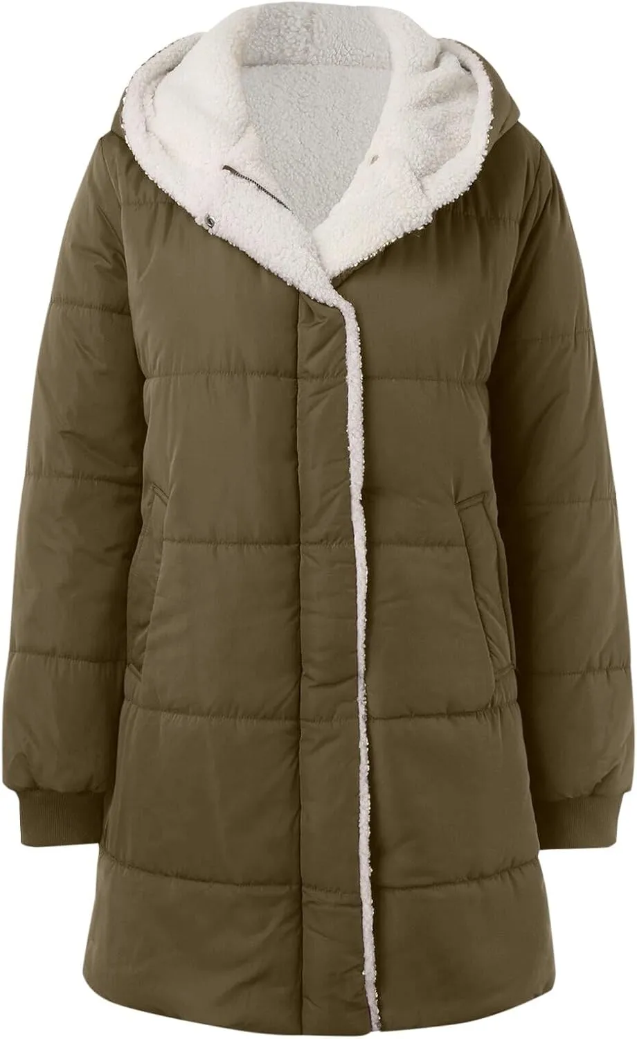 Ladies Solid Color Hooded Padded Jacket Long Sleeve Double Velvet Slim Temperament Cardigan Coat Womens down