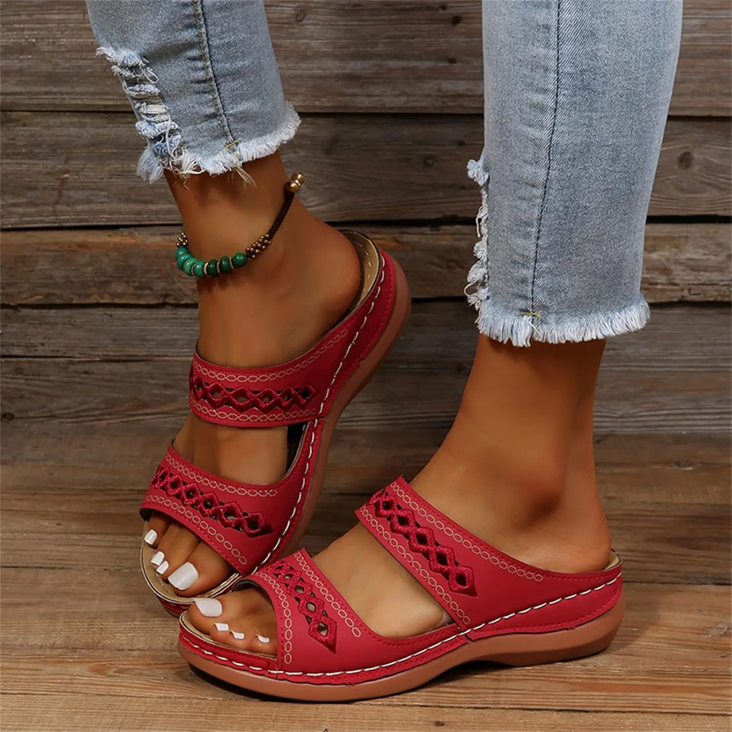 Ladmiple Orthopedic Sandals For Women Plantar Fasciitis Arch Heel Support Orthotic Slides Comfortable Dressy Summer Flipflops