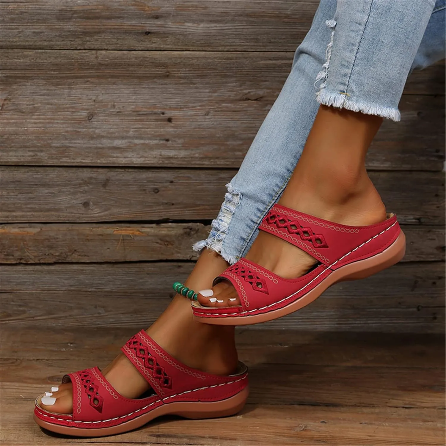 Ladmiple Orthopedic Sandals For Women Plantar Fasciitis Arch Heel Support Orthotic Slides Comfortable Dressy Summer Flipflops
