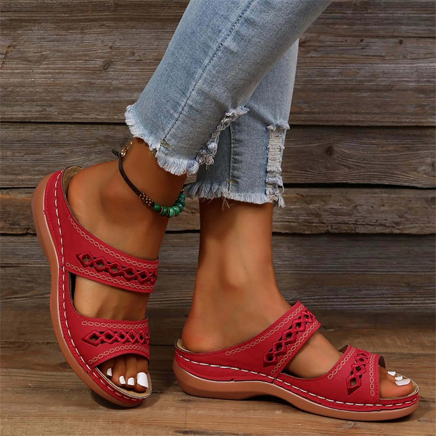 Ladmiple Orthopedic Sandals For Women Plantar Fasciitis Arch Heel Support Orthotic Slides Comfortable Dressy Summer Flipflops
