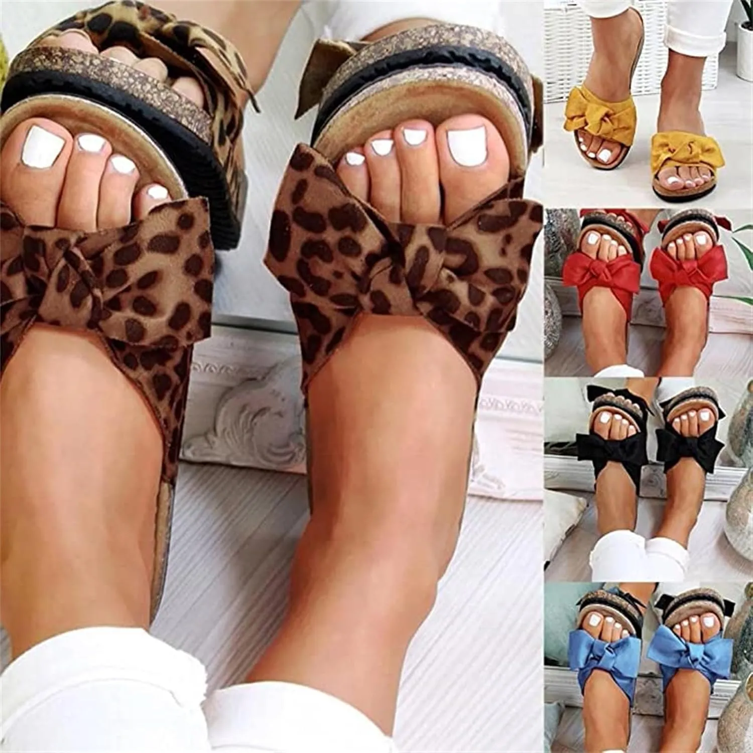 Ladmiple Sandals for Women Dressy Summer,Womens 2023 Casual Cute Bow Shoes Sandals Comfy Beach Wide Width Flats Sandal
