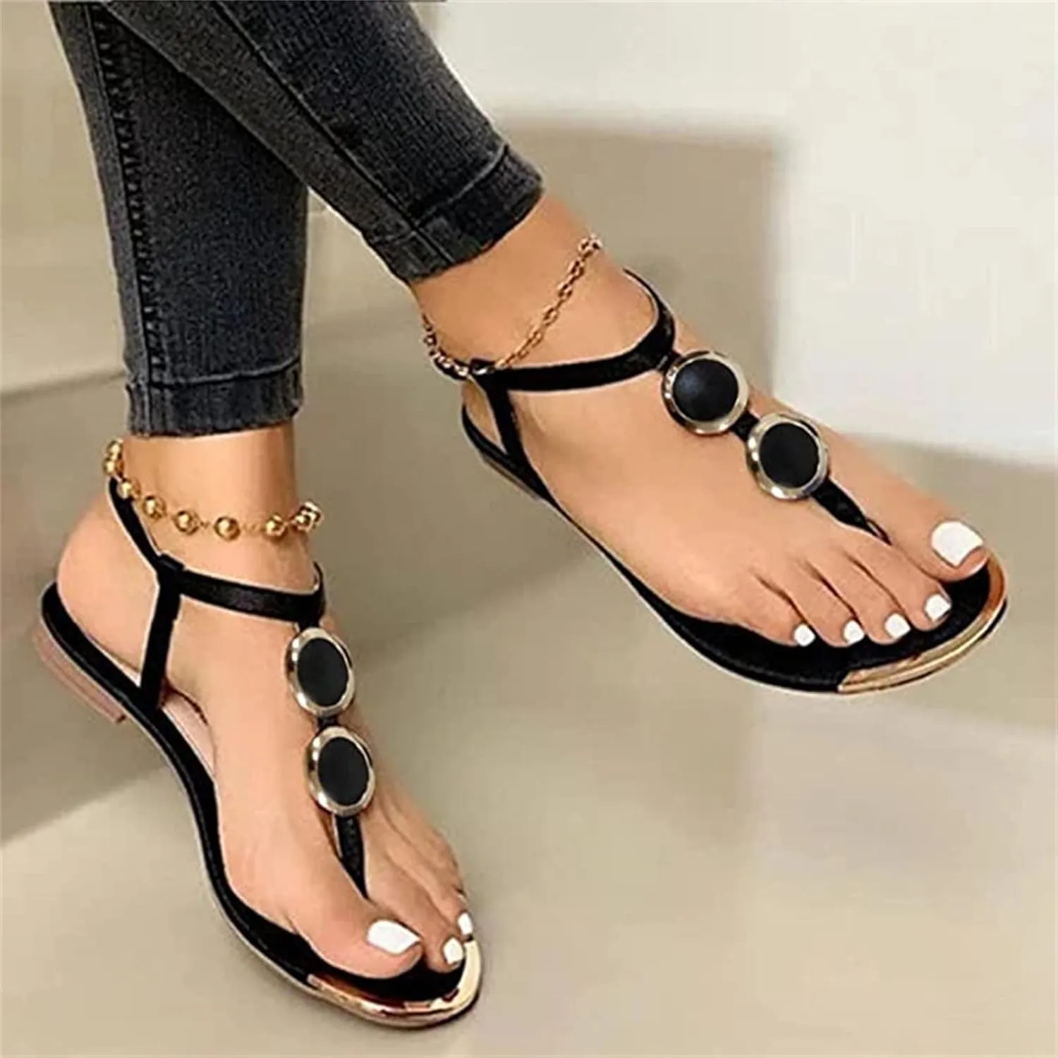Ladmiple Sandals Women Comfortable Walking Strappy String Thong Ankle Strap Casual Dressy Summer Gladiator Flat Sandals
