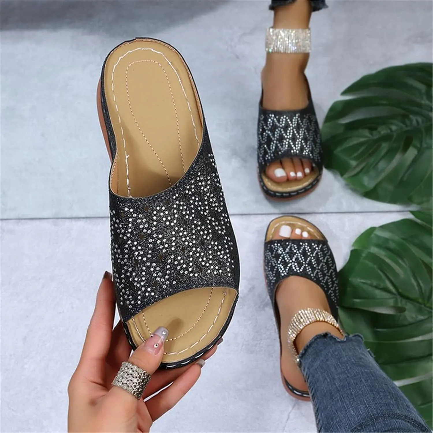 Ladmiple Sandals Women Dressy Comfortable Flat Orthotic Walking Slides Open Toe Arch Support Summer Orthopedic Flip Flops