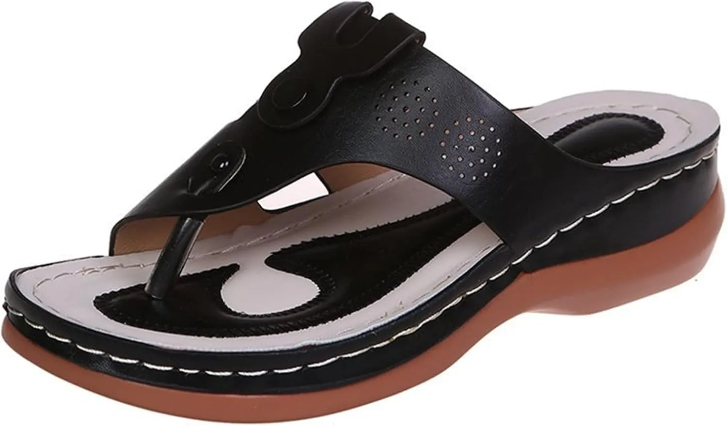 Ladmiple Sandals Women Wedge Low Heel Comfortable Orthopedic Sandals Dressy Casual Summer Slip On Walking Orthotic Flip Flops