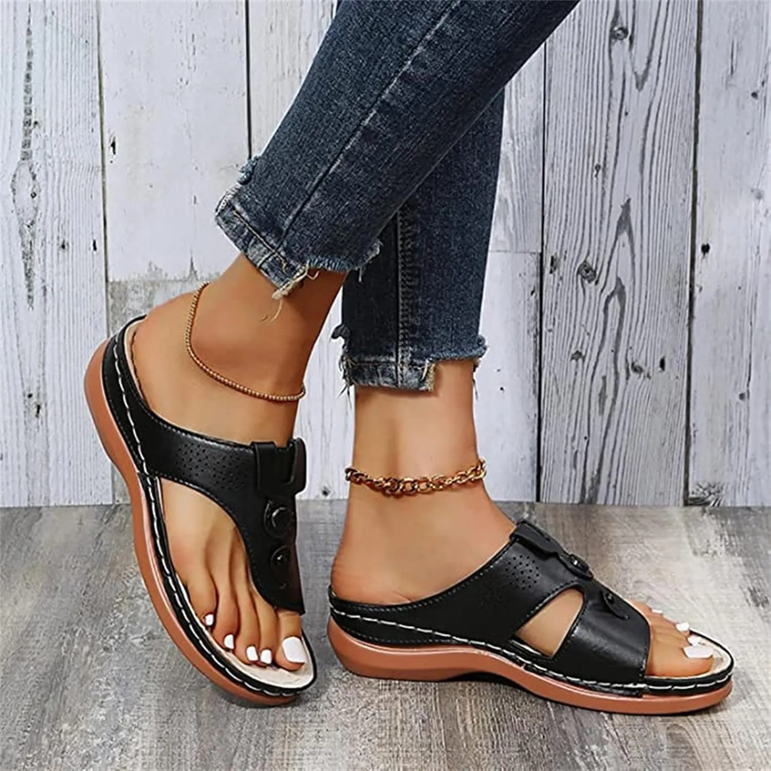 Ladmiple Sandals Women Wedge Low Heel Comfortable Orthopedic Sandals Dressy Casual Summer Slip On Walking Orthotic Flip Flops