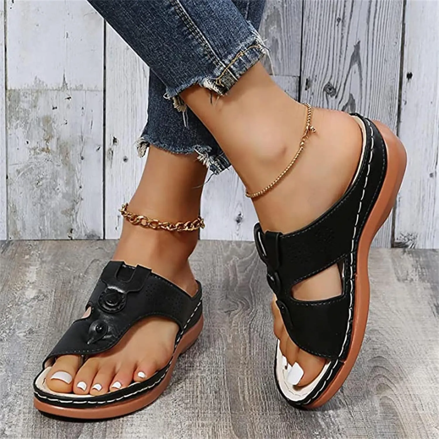 Ladmiple Sandals Women Wedge Low Heel Comfortable Orthopedic Sandals Dressy Casual Summer Slip On Walking Orthotic Flip Flops