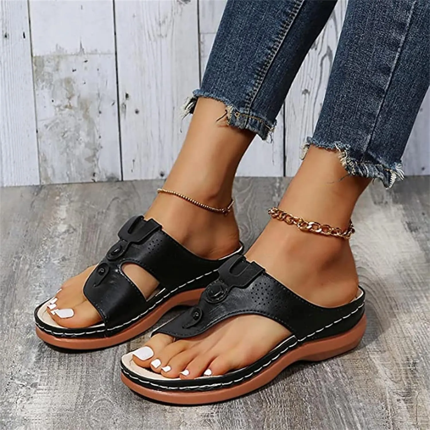 Ladmiple Sandals Women Wedge Low Heel Comfortable Orthopedic Sandals Dressy Casual Summer Slip On Walking Orthotic Flip Flops