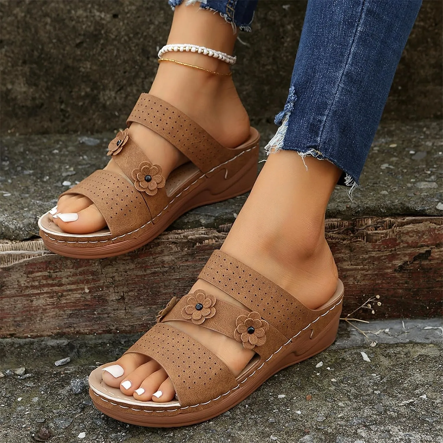 Ladmiple Womens Sandals Dressy Flat Comfortable Fashion Orthotic Slides Orthopedic Flip Flops Slippers With Arch Support