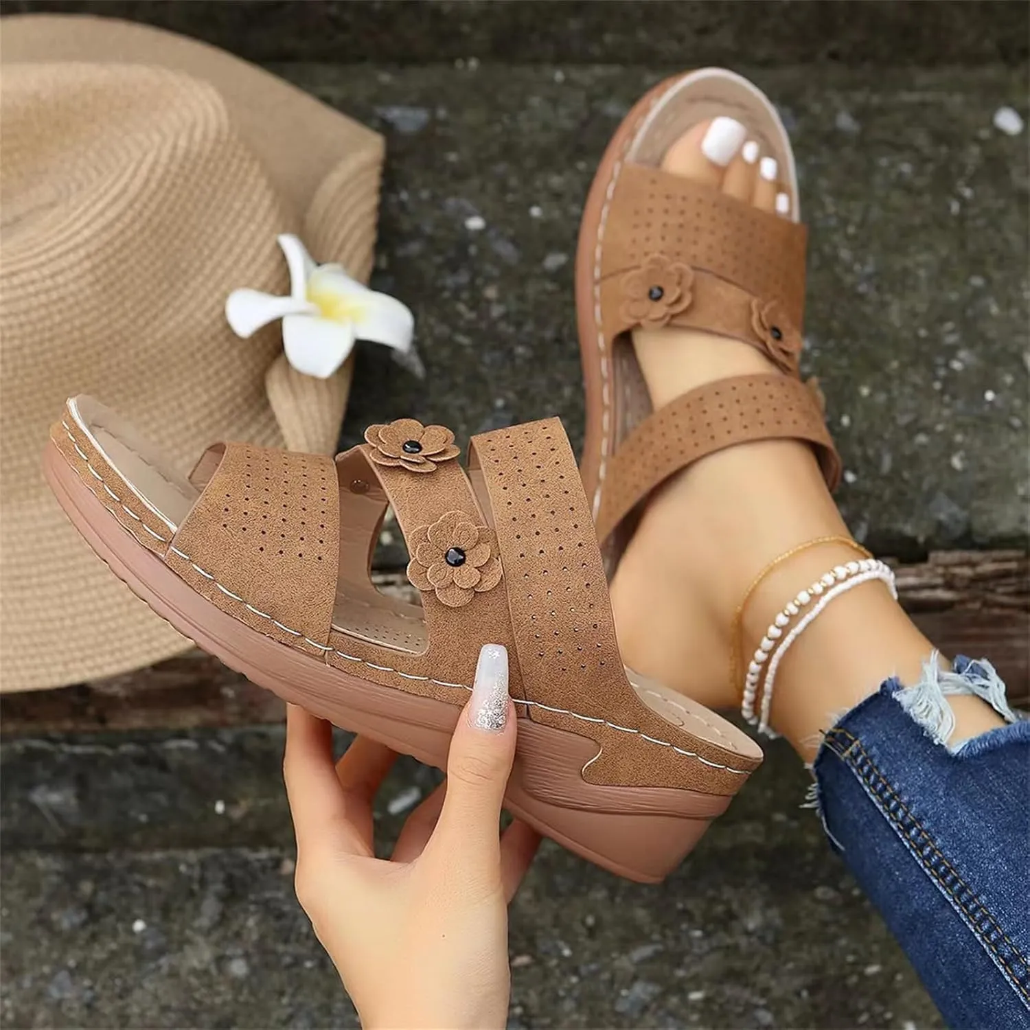 Ladmiple Womens Sandals Dressy Flat Comfortable Fashion Orthotic Slides Orthopedic Flip Flops Slippers With Arch Support