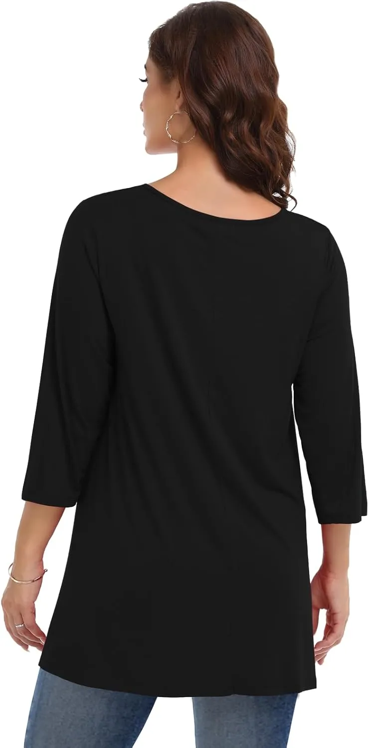 LARACE Plus Size Tops for Women V Neck 3/4 Sleeve Tunic Criss Cross Dress Shirts Casual Fall Blouse for Leggings