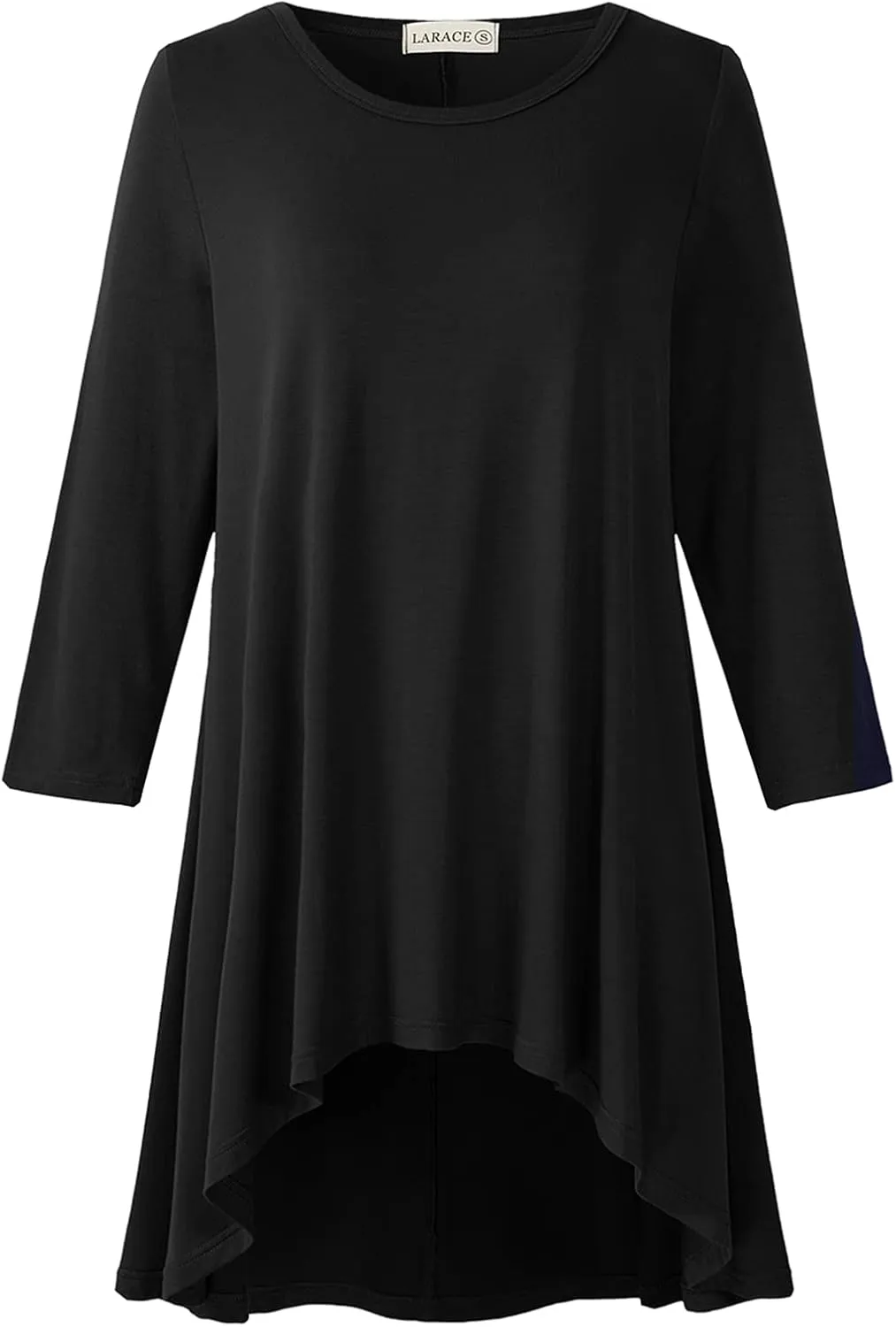 LARACE Womens Plus Size 3/4 Sleeve Loose Fit Flare Swing Tunic Tops Floral High Low Basic T Shirt