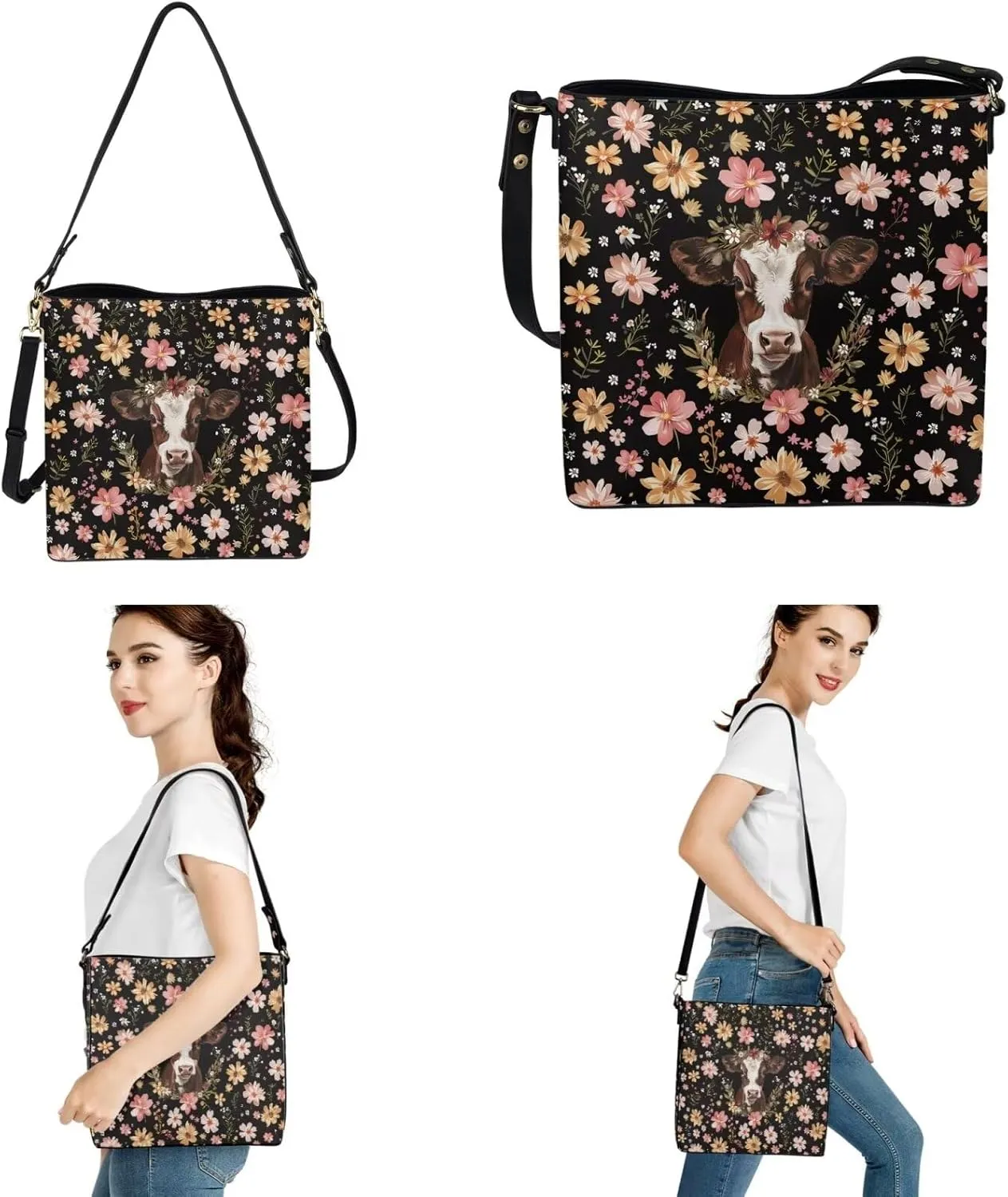 Large Bucket Tote Bag for Women Matching Key Fob Protector Case Leather Satchel Handbag Set of 2