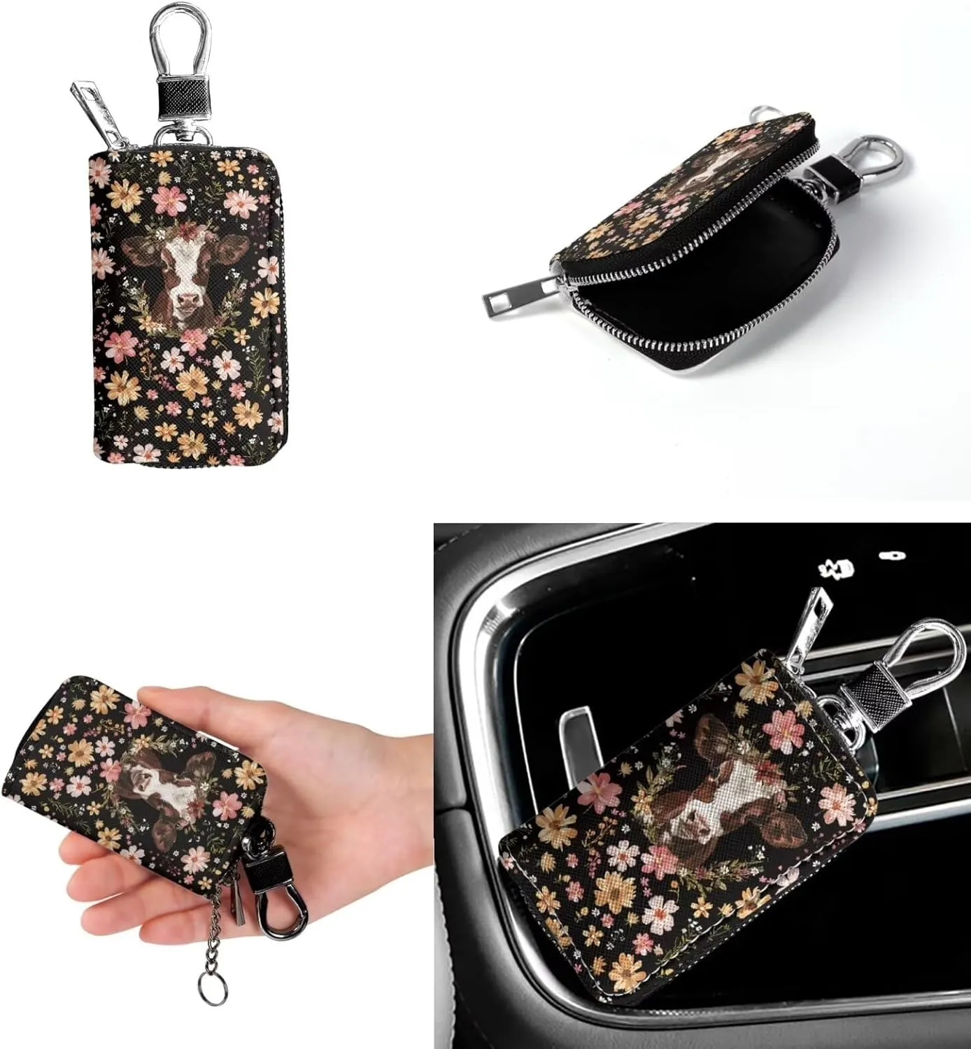 Large Bucket Tote Bag for Women Matching Key Fob Protector Case Leather Satchel Handbag Set of 2