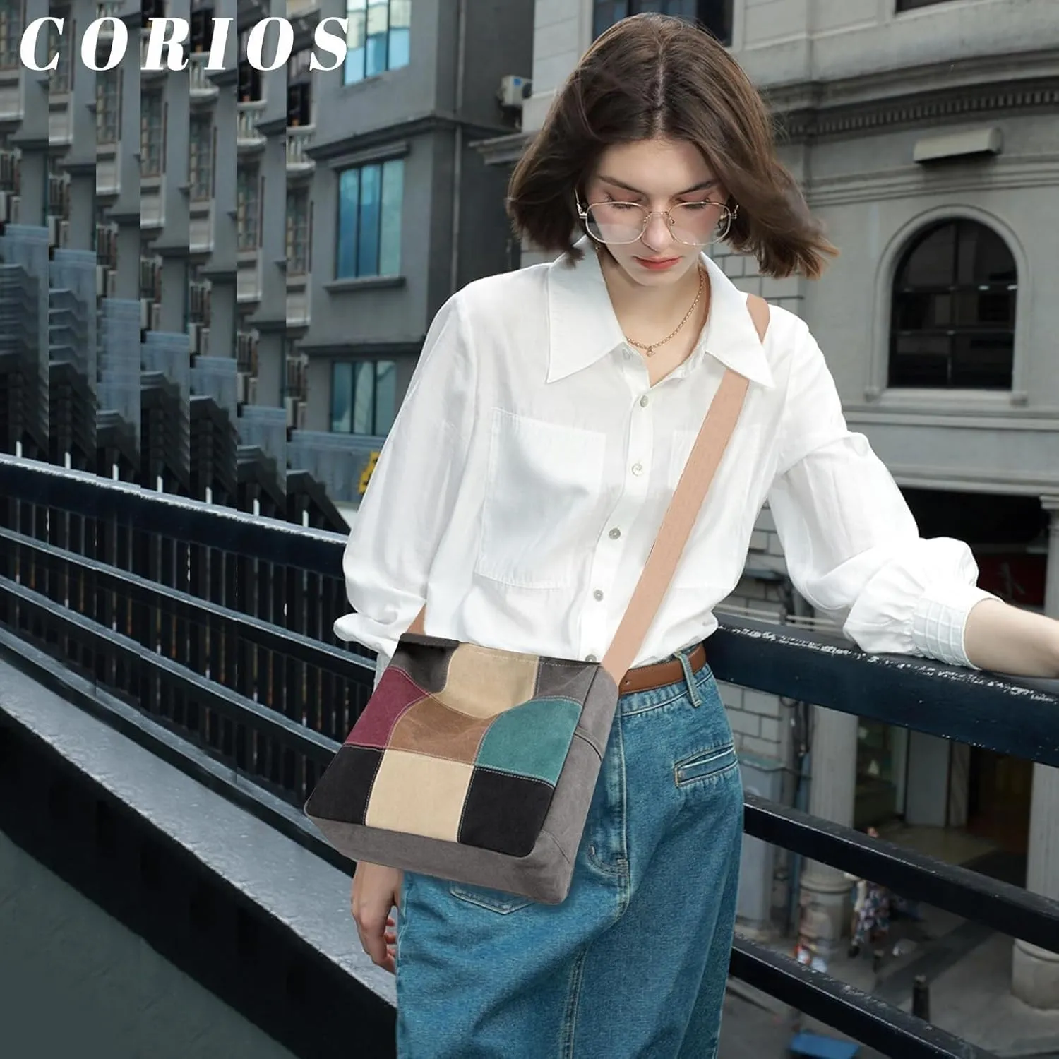 Large Top Handle Multi-Pocket Tote Handbag Women's Satchel Canvas Shoulder Multi-Color Crossbody