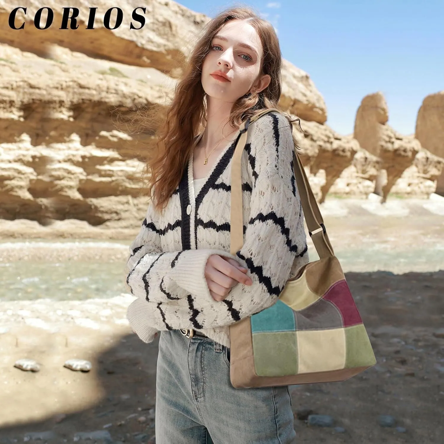 Large Top Handle Multi-Pocket Tote Handbag Women's Satchel Canvas Shoulder Multi-Color Crossbody