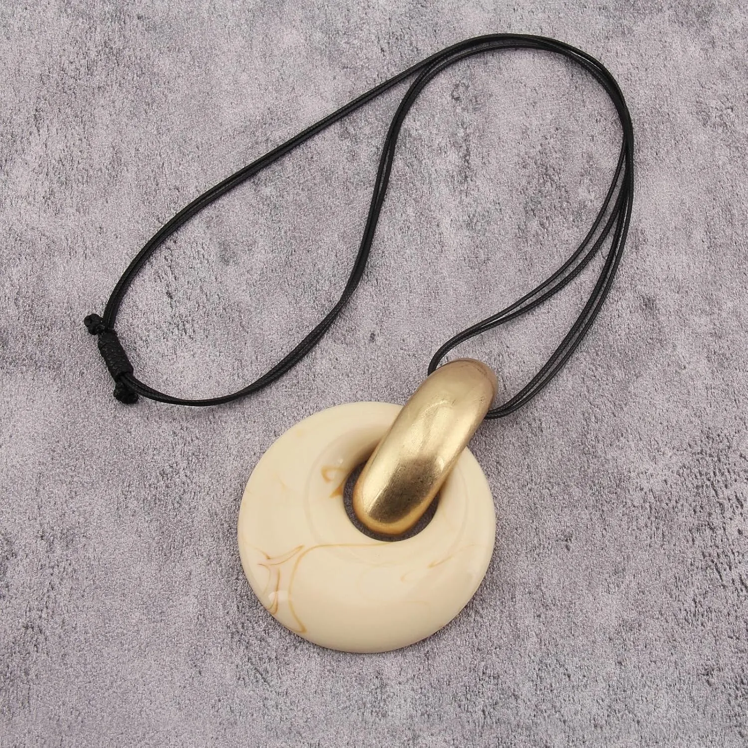 Leather Necklace for Women Large Pendant Hippie Choker Necklace Vintage Sweater Necklace Chunky Boho Necklaces for Women