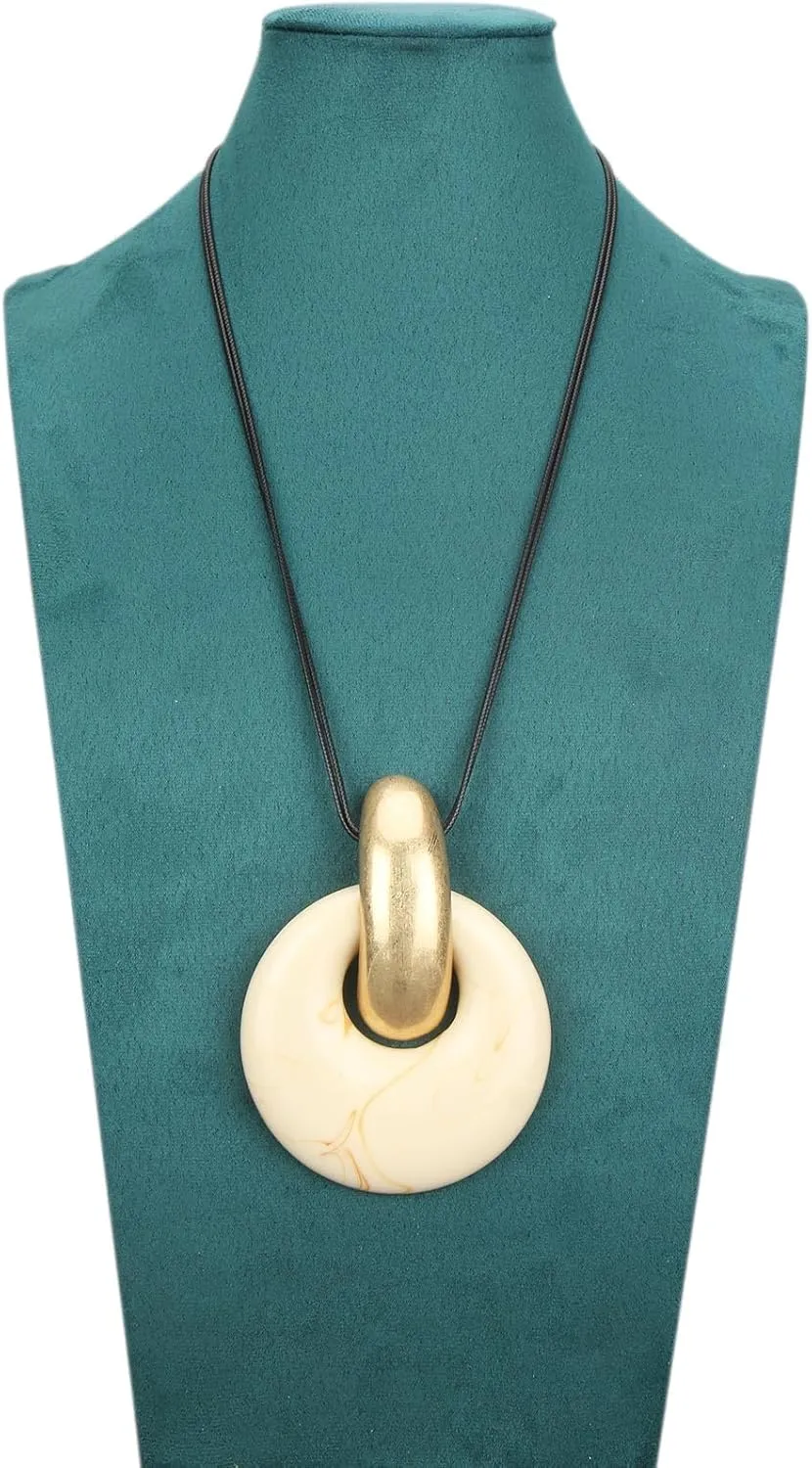 Leather Necklace for Women Large Pendant Hippie Choker Necklace Vintage Sweater Necklace Chunky Boho Necklaces for Women