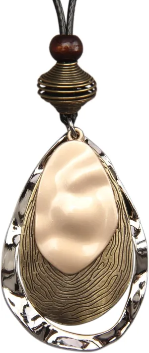Leather Necklace for Women Multilayer Alloy Teardrop Pendant Leather Sweater Necklaces Jewelry Boho Choker Necklace with Long Black Leather Cord