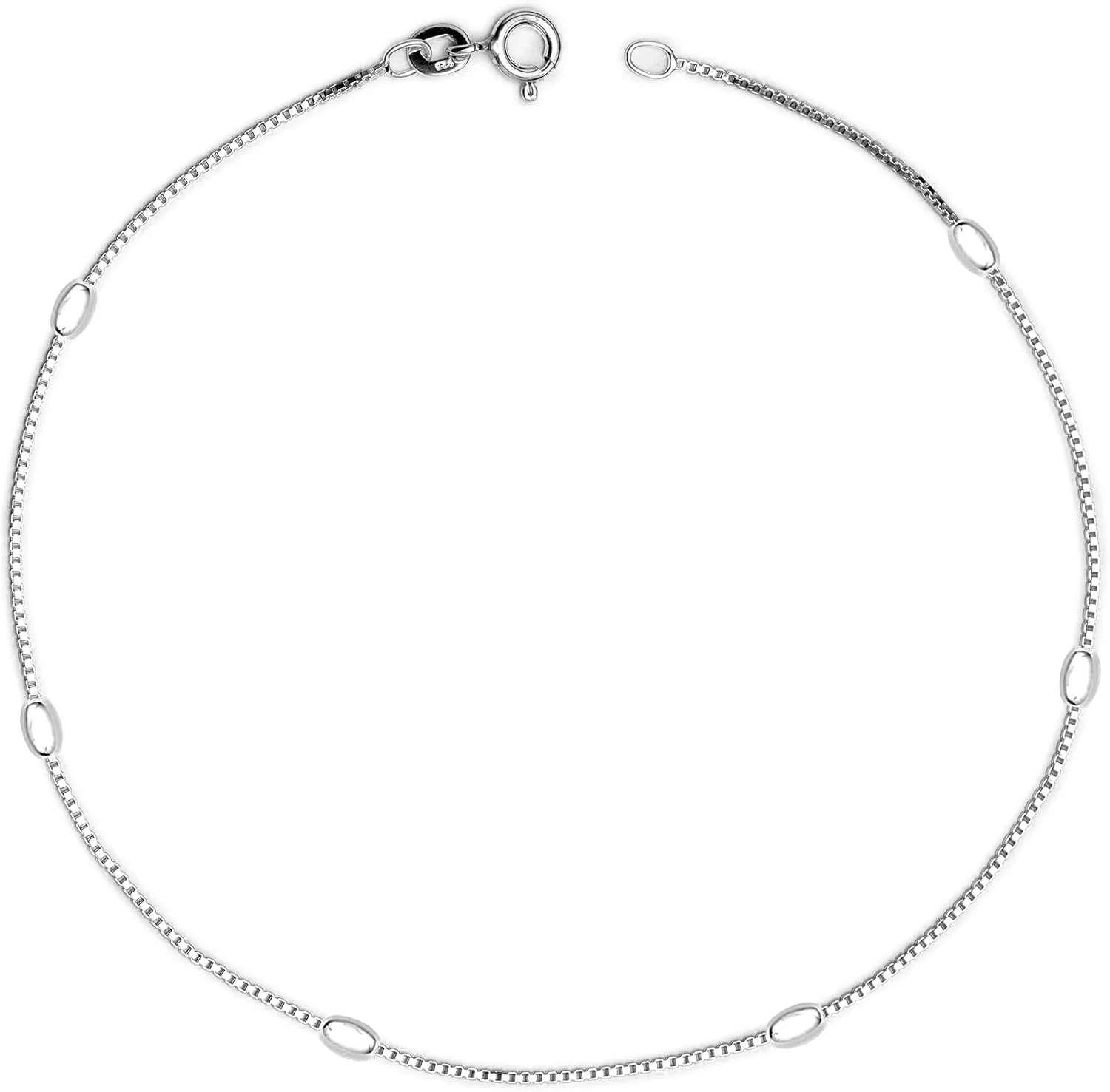 LeCalla 925 Sterling Silver Venetian Chain Anklets for Women Teen, Basic Chain Link Anklets Beach Anklets, Beaded Anklet, Summer Jewelry, 10 Inch Anklet