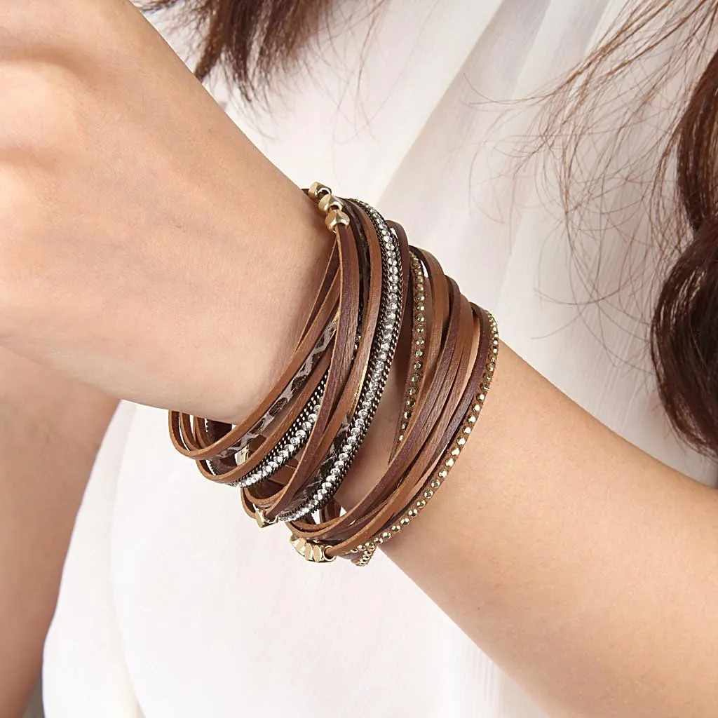 Leopard Print Leather Wrap Bracelet in Multilayer Strands Leahter Cuff Bracelets for Women Mother Wife
