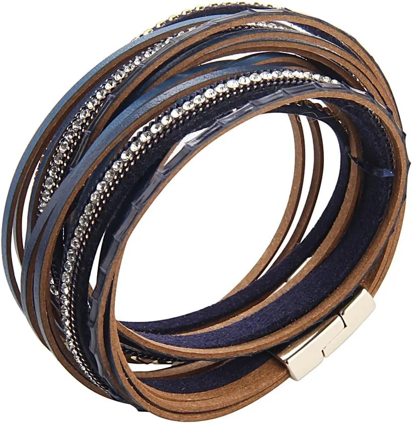 Leopard Print Leather Wrap Bracelet in Multilayer Strands Leahter Cuff Bracelets for Women Mother Wife