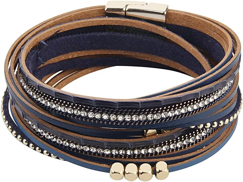 Leopard Print Leather Wrap Bracelet in Multilayer Strands Leahter Cuff Bracelets for Women Mother Wife