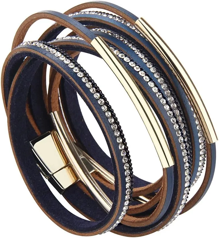 Leopard Print Leather Wrap Bracelet in Multilayer Strands Leahter Cuff Bracelets for Women Mother Wife